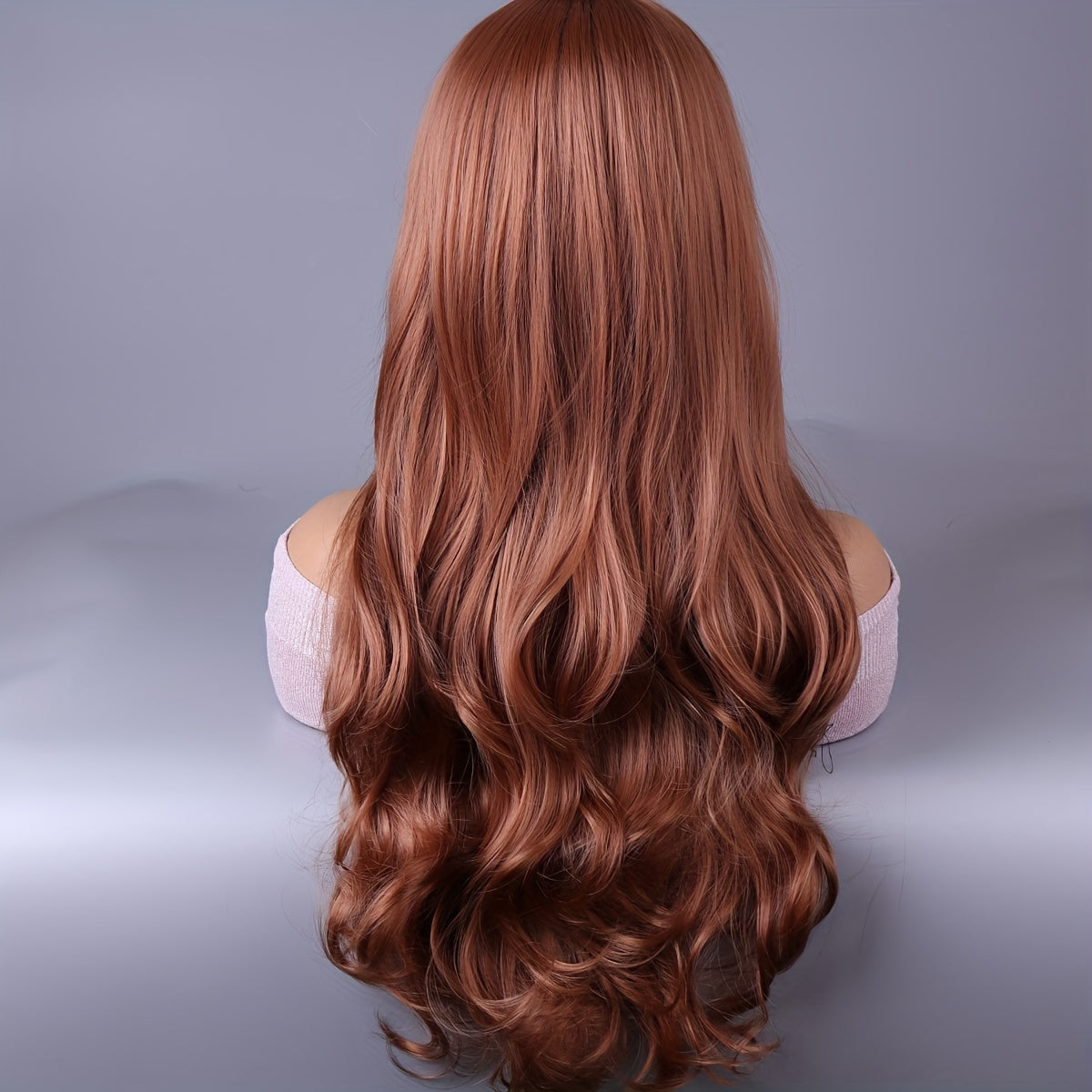 Long Reddish Brown Curly Wig With Bangs For Women Curly Wavy Wigs Synthetic Heat Resistant Fiber For Daily Party Cosplay Use
