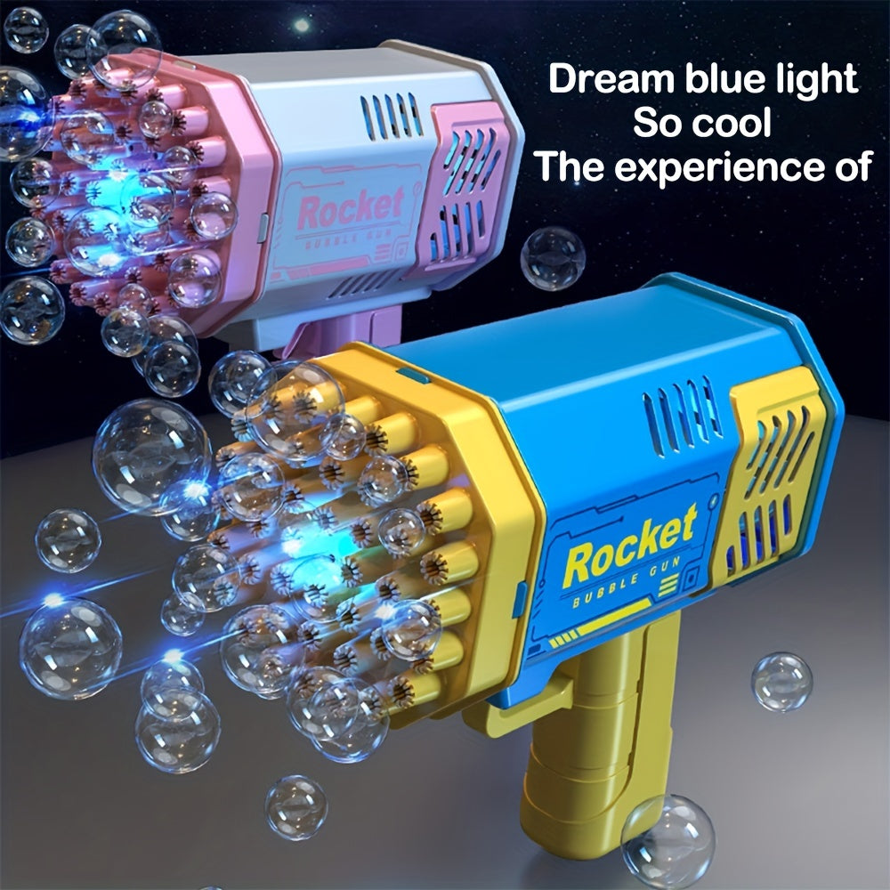 40-hole electric bubble Machine Handheld Gatling Automatic Bubble Gun Children's Portable Outdoor Party Toy LED Light Hair Dryer, As Halloween, Chrismas Gift ( without bubble liquid and battery)