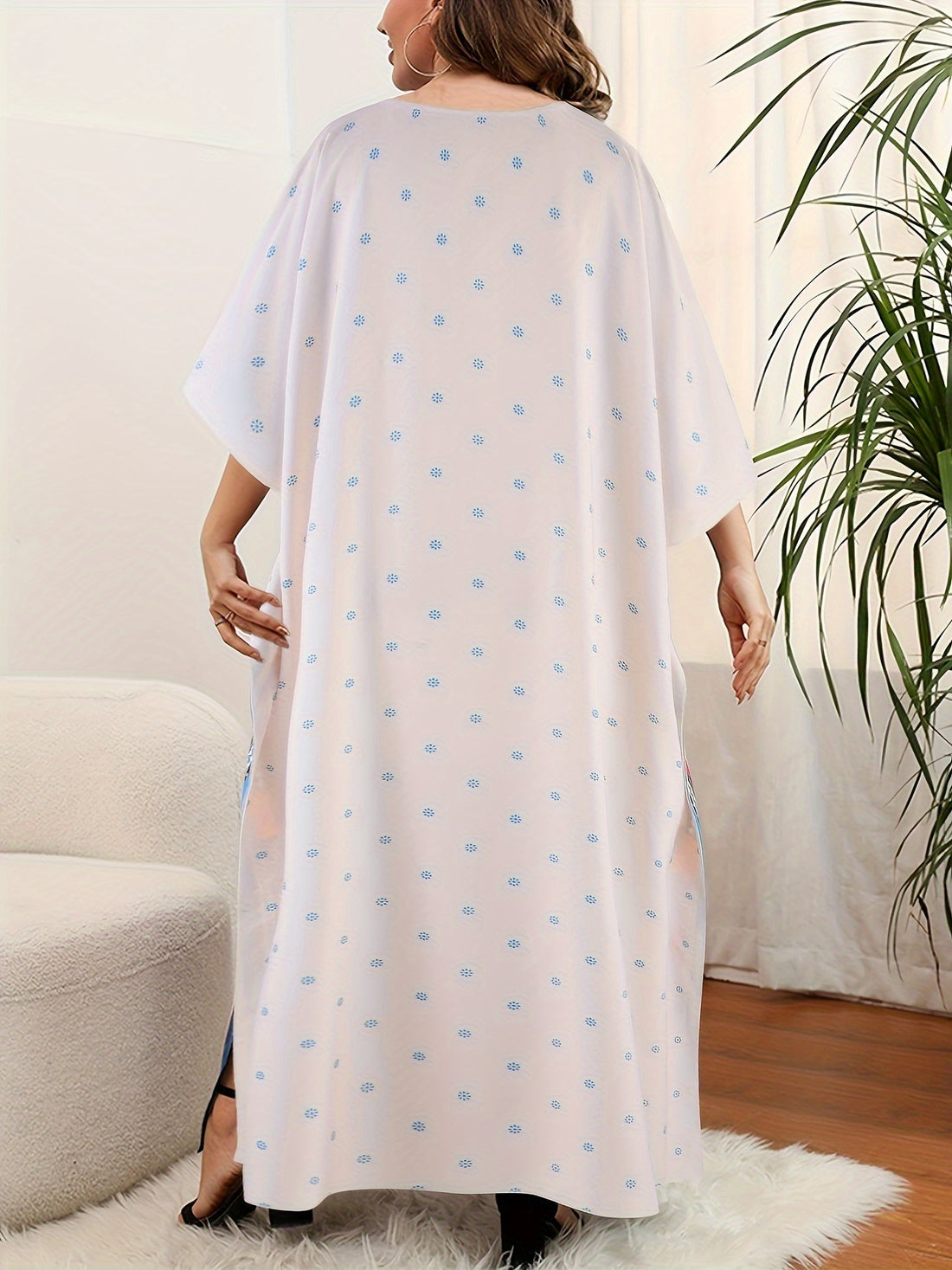 [Tribal Print, Plus Size Abaya] Elegant Plus Size Kaftan Abaya Dress -/MH