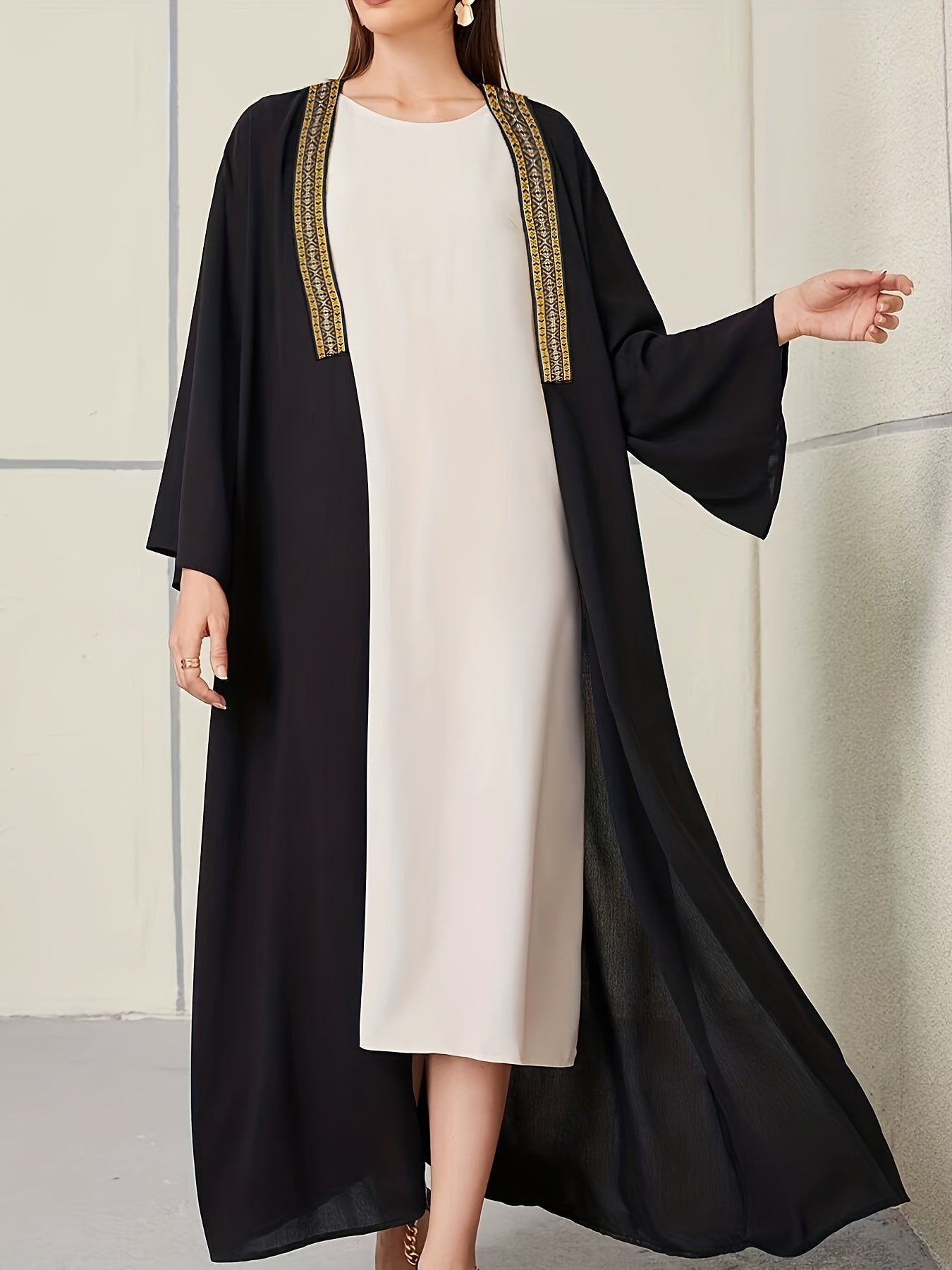 Ramadan Gold Embroidered Kaftan, Modest Long Sleeve '/MH