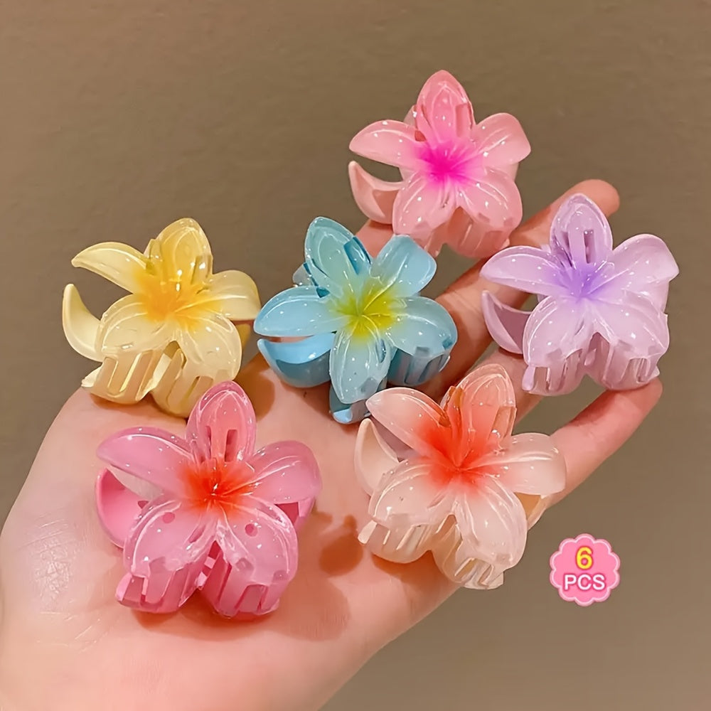 6pcs Gradient Flower Hair Clip Set, Polyester Textile, Mixed Color, Pop Culture Theme, Fashion Casual Style, Perfect for Outings and Commuting, Ideal Gift for Young Women