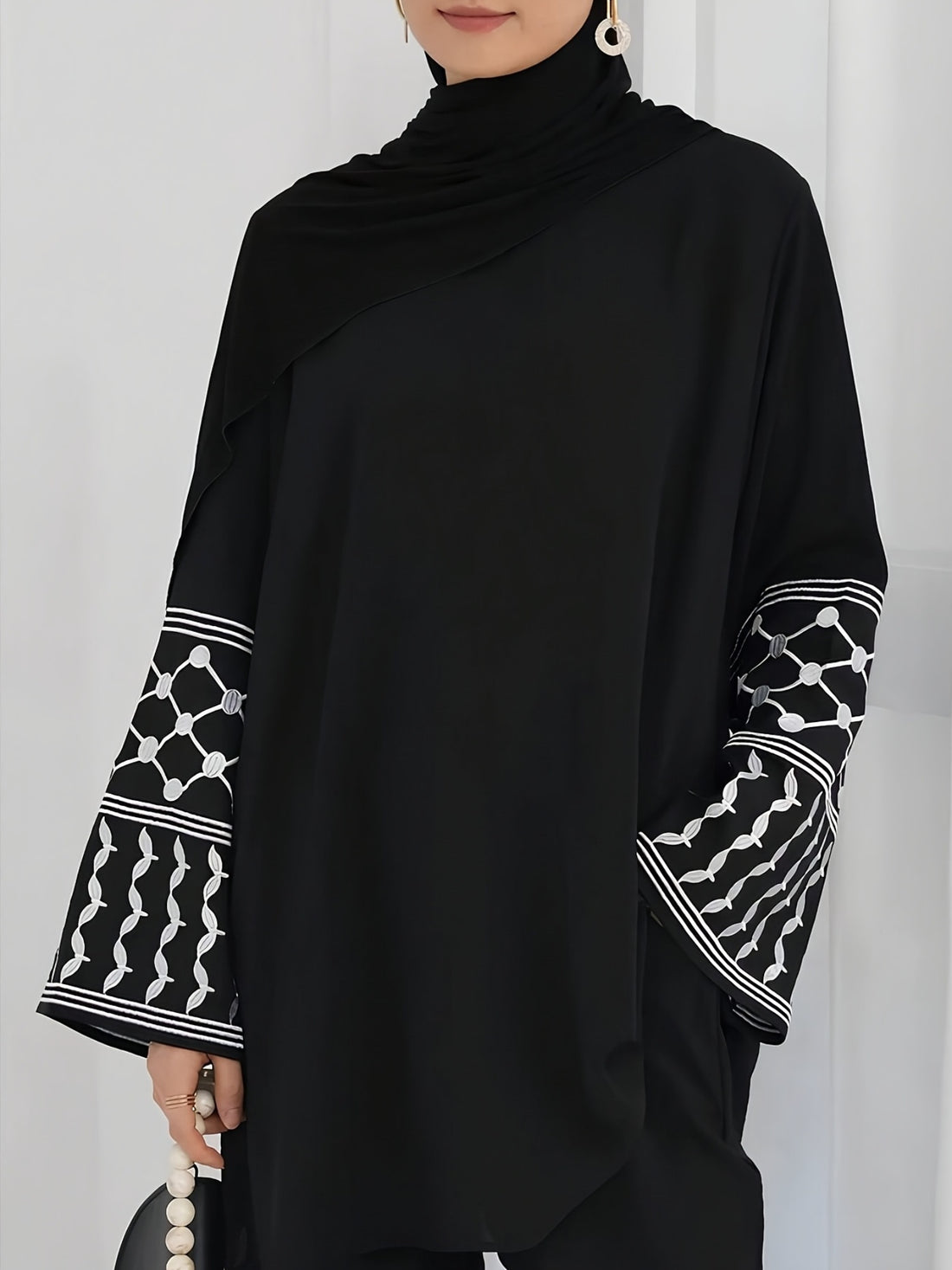 Women'S Arab Dress Set! Black Ethnic Embroidered ./MH