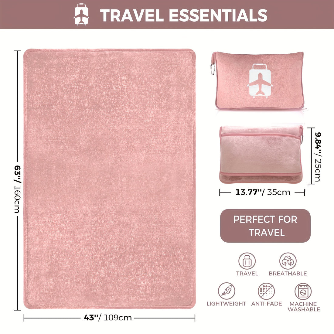 Soft Blanket And Pillow Set For Travel - Premium Soft 2 In 1 Airplane Blanket With Soft Bag Pillowcase, Hand Luggage Sleeve And Backpack Clip Easter Gift Halloween, Christmas Gift