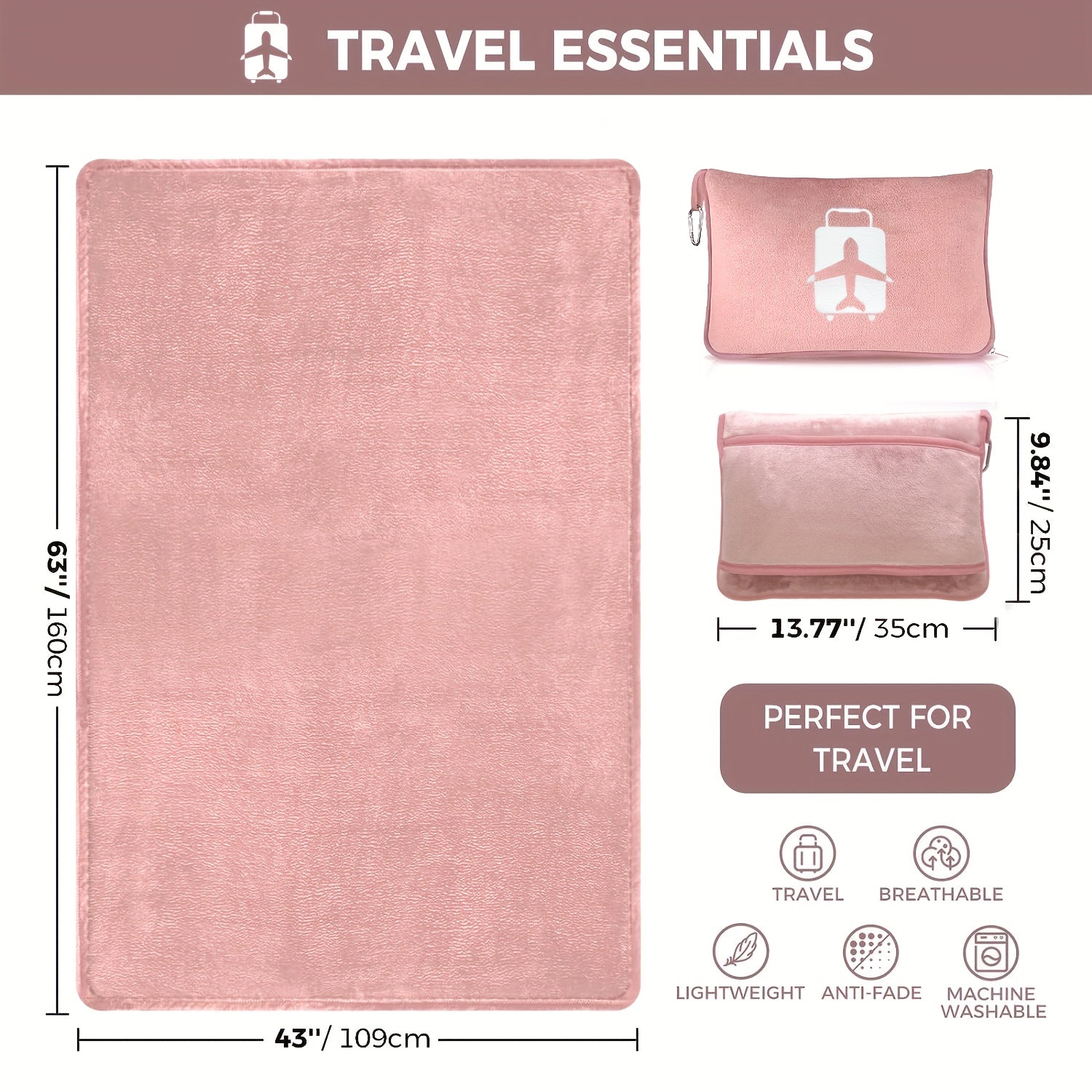 Soft Blanket And Pillow Set For Travel - Premium Soft 2 In 1 Airplane Blanket With Soft Bag Pillowcase, Hand Luggage Sleeve And Backpack Clip Easter Gift Halloween, Christmas Gift