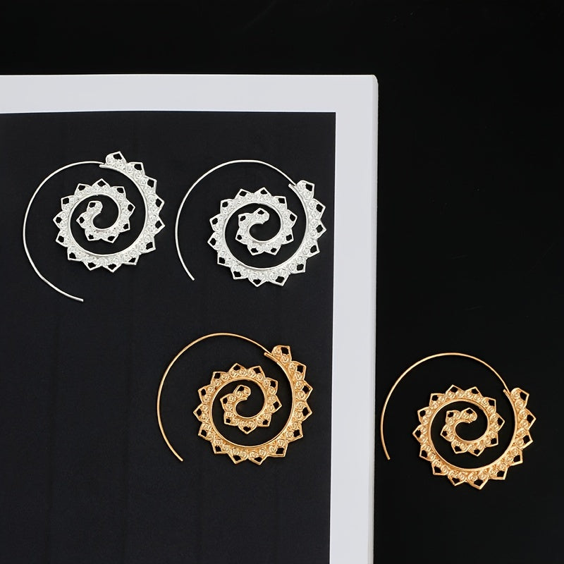 Exaggerated Large Spiral Earrings Swirl Gear Heart Shape Vintage Ear Jewelry For Women 1Pair