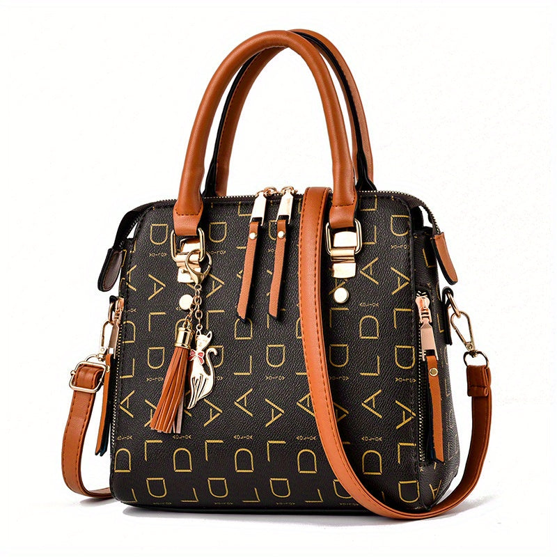Letter Print Handbag, Tassel Decor Square Crossbody Bag,