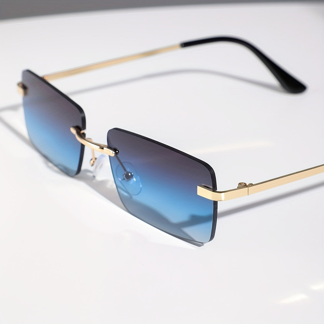 Rimless Rectangle For Women Men Summer Gradient Metal Outdoor Sun Shades