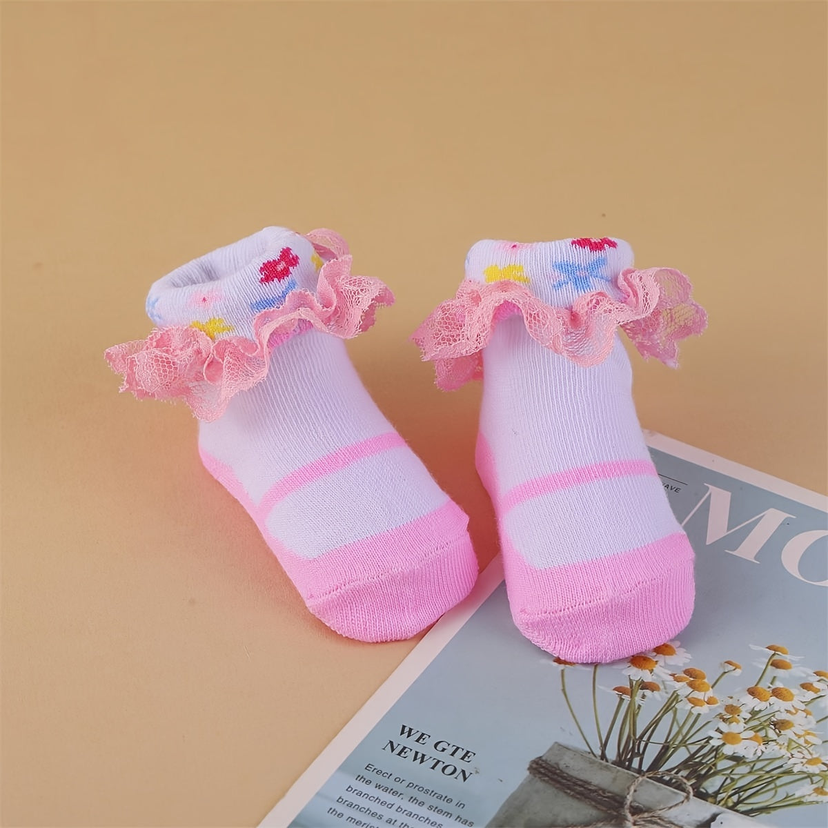6 Pairs Baby Girls Socks, Multicolor Ruffle Lace Toddler Socks,/MH