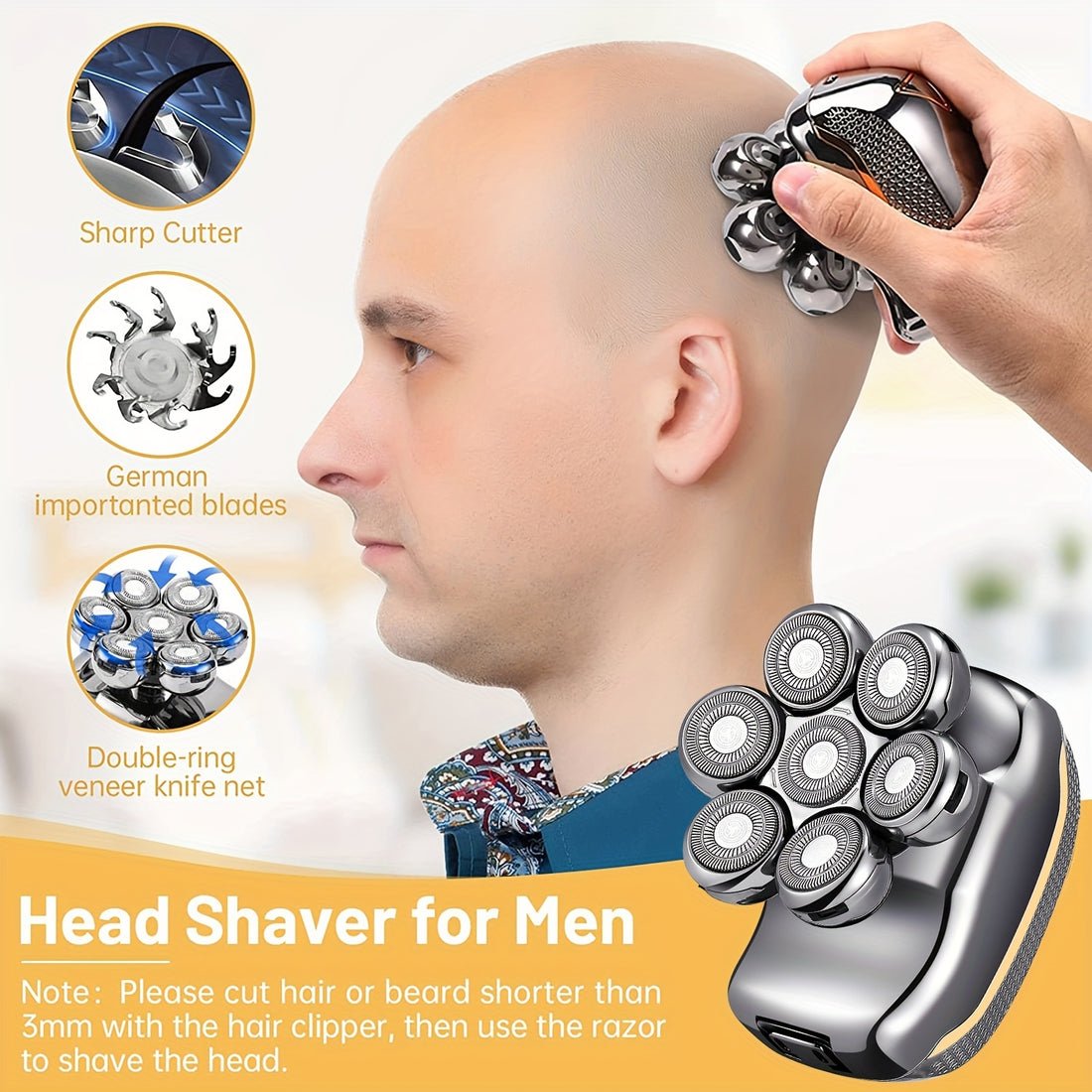 Men'S Electric Head Shaver Razor - Rechargeable Cordless Hair Shaving Razors.