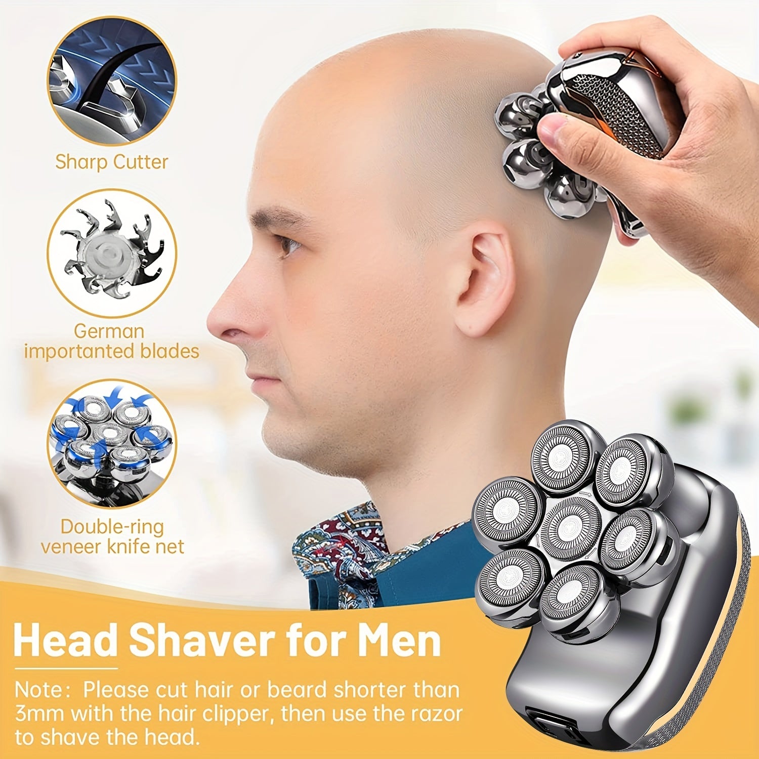 Men'S Electric Head Shaver Razor - Rechargeable Cordless Hair Shaving Razors.