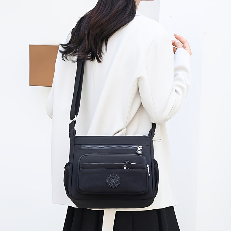Chic Black Nylon Crossbody Bag for Women .