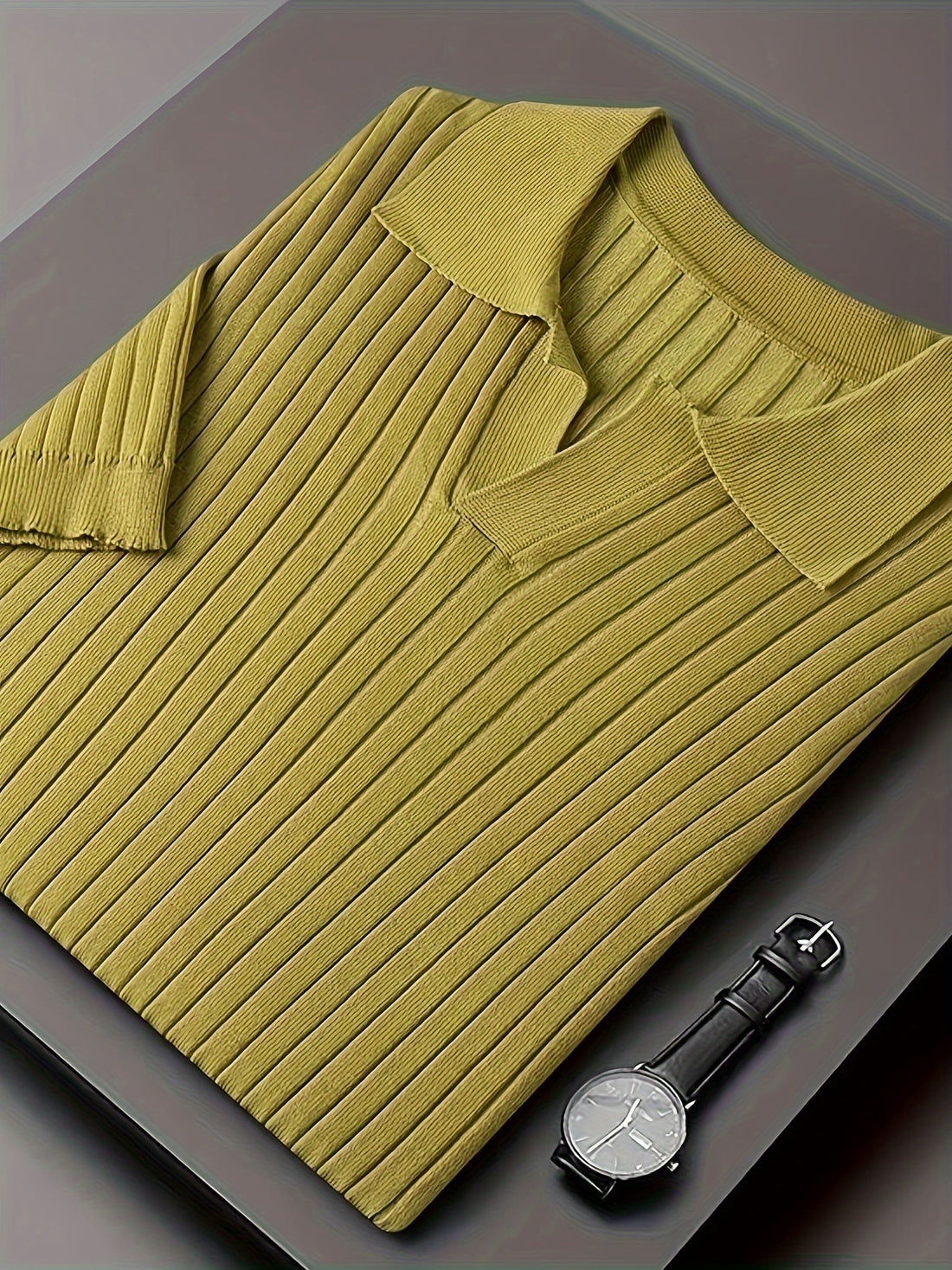 Men's Stripe Pattern Sweater, Casual Breathable Medium Stretch .