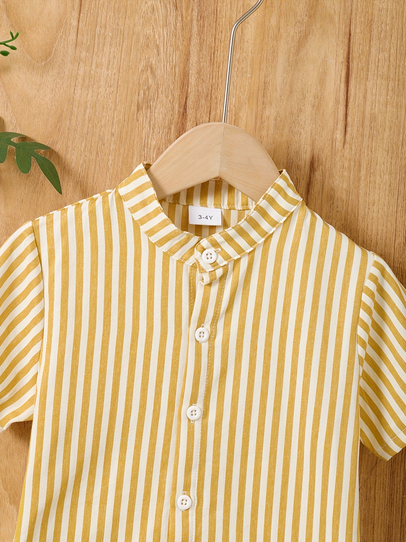 Boys Striped Casual Outfit Short Sleeves Stand Collar Shirt .