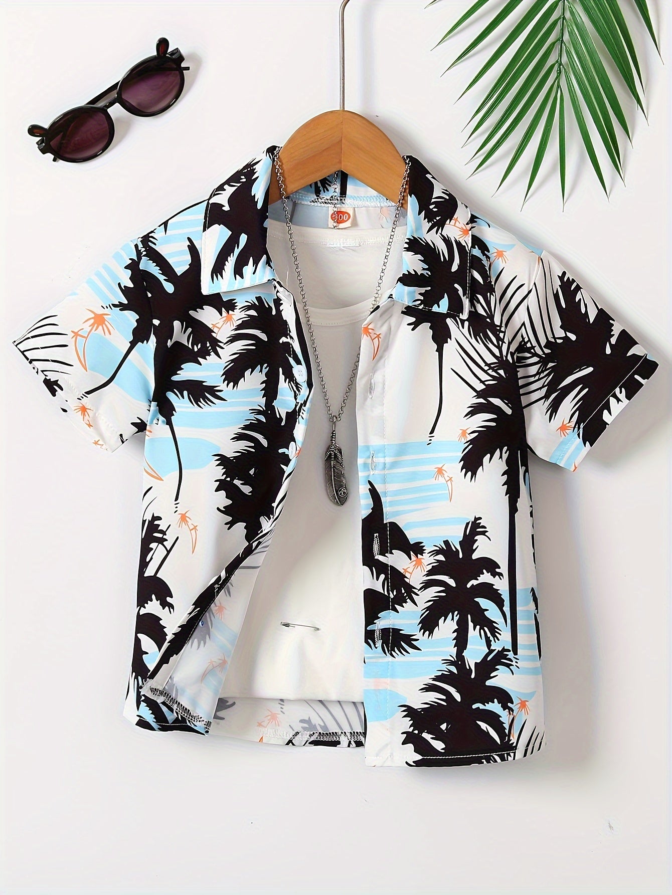 Boy's Hawaiian T-shirt Vacation Kids Round Neck .