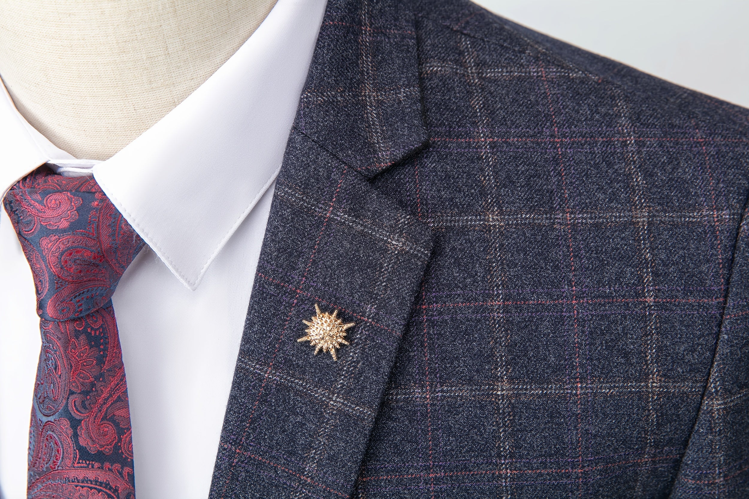 3pcs Men's Plaid Pattern Dress Suit Set, Notch Lapel Collar Blazer.