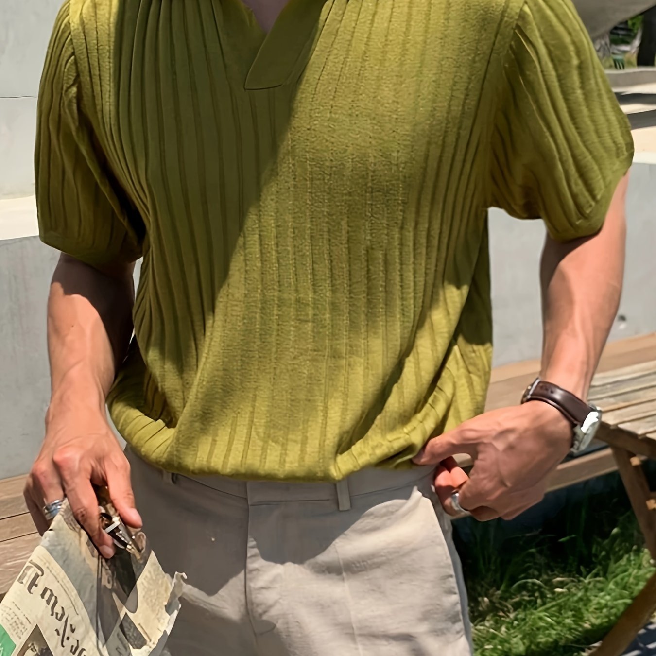Men's Stripe Pattern Sweater, Casual Breathable Medium Stretch .