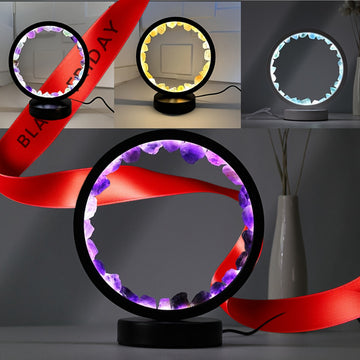 1pc Amethyst Yellow Crystal Circular Bedside Lamp - Natural Crystal Decoration, Unique Christmas Gift, Home Accent Lighting, Calming Ambiance, Handcrafted Ornament, Premium Quality, Crystal Clear Clarity