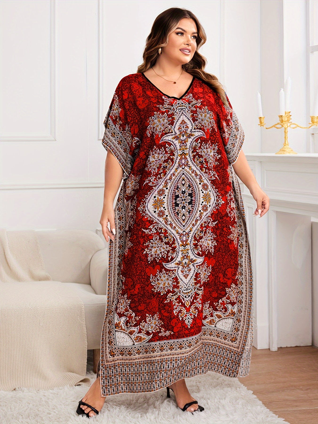 Plus Size, European and American Plus Size Women's Bohemian Vacation Dress ./MH