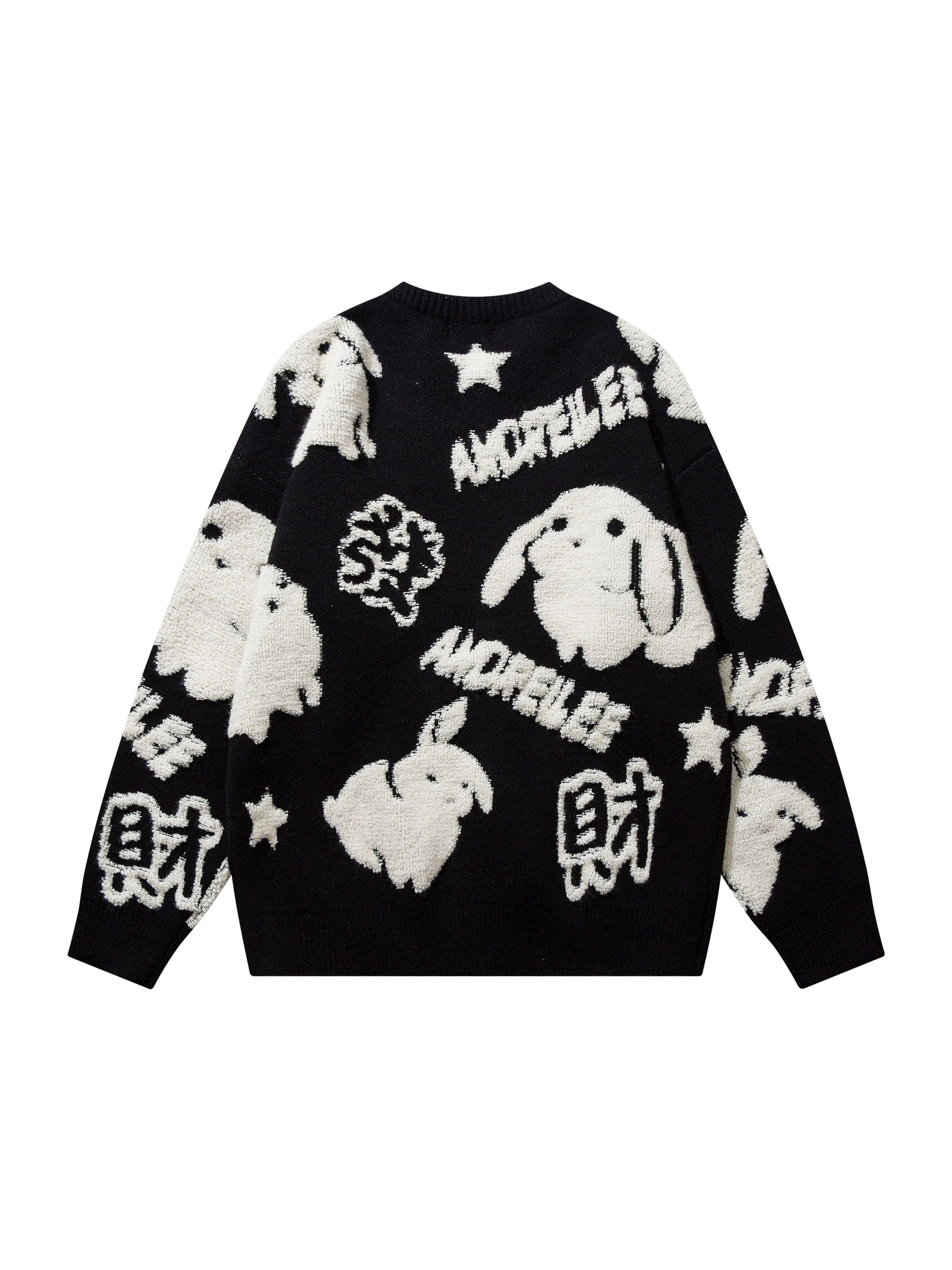 YWFG Cute Knitted Cute Rabbit & Wealth Chenille Embroidery Sweater,