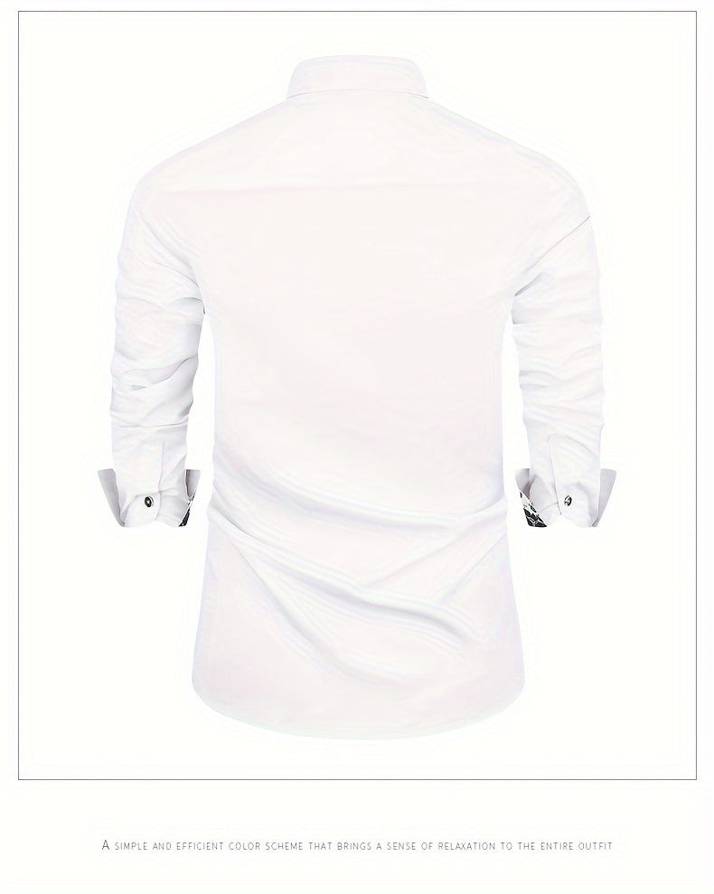 Men's Patchwork Lapel Collar Design Dress Shirts With Chest Pocket,