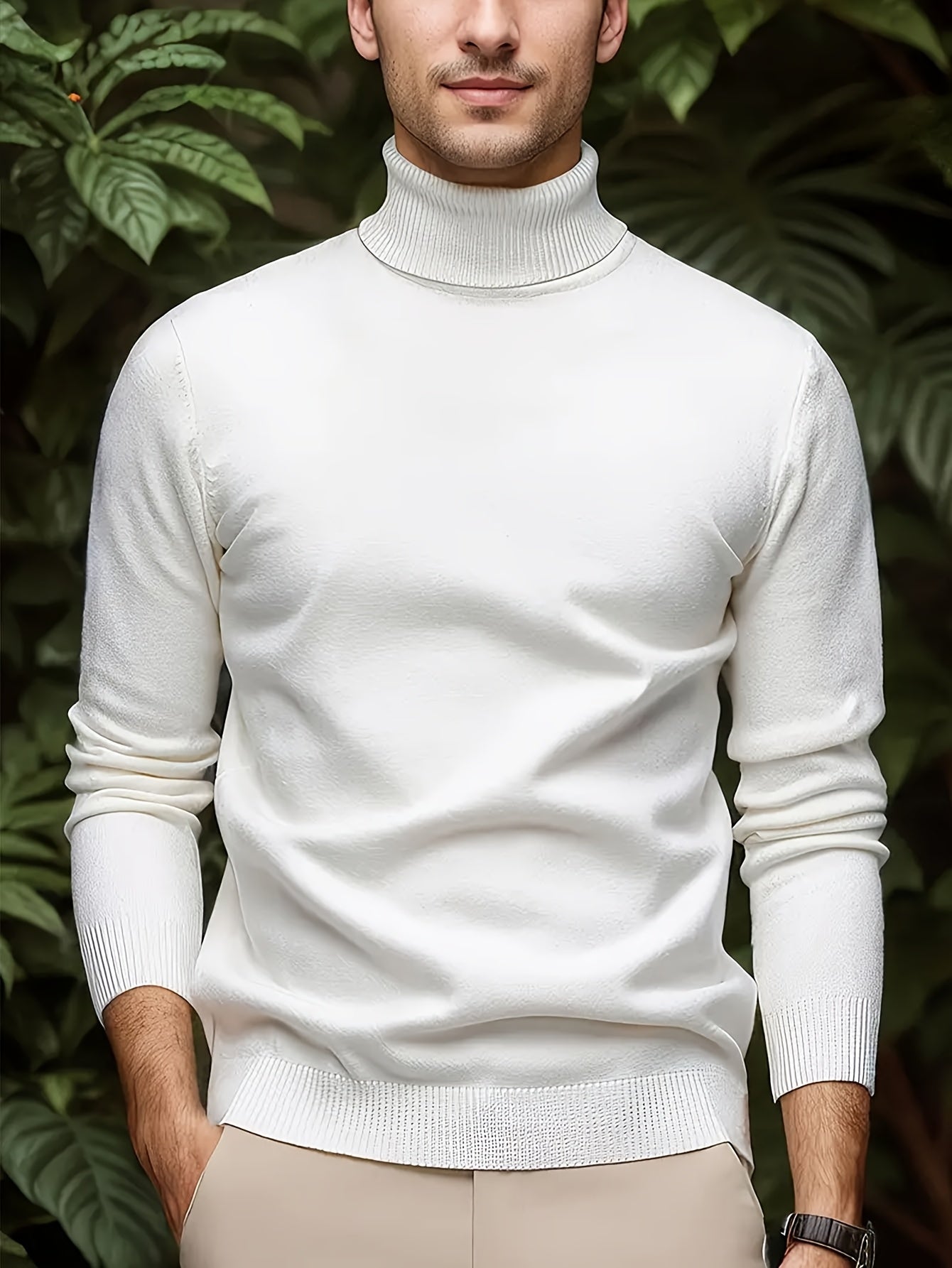 Men's Casual Solid Color Turtleneck Sweater .