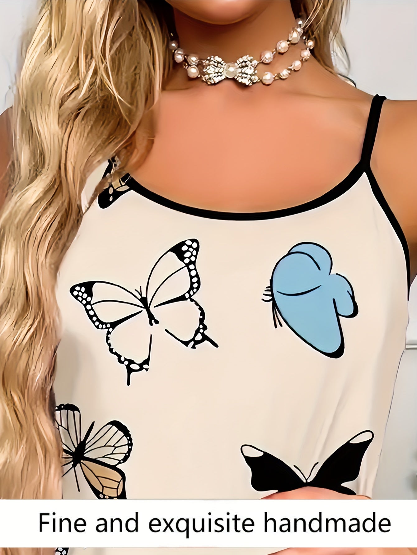 Casual Butterfly Print Lettuce Trim Pajama Set,