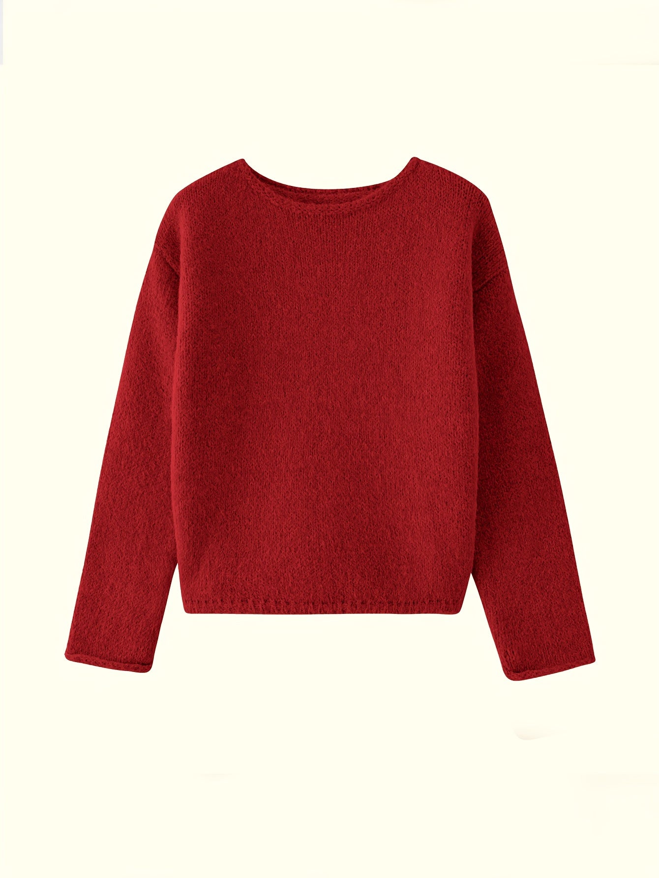 Luxurious Red Fleece Boat Neck Sweater for Women .