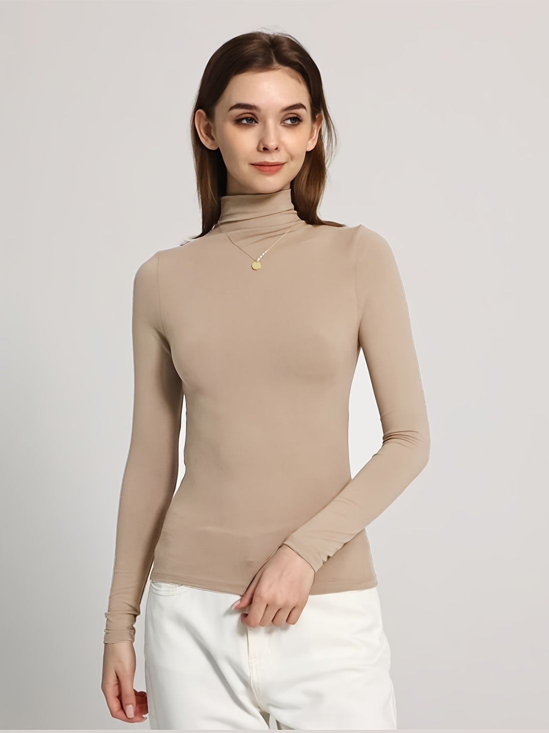 Women's High Neck Long Sleeve Turtleneck Top .