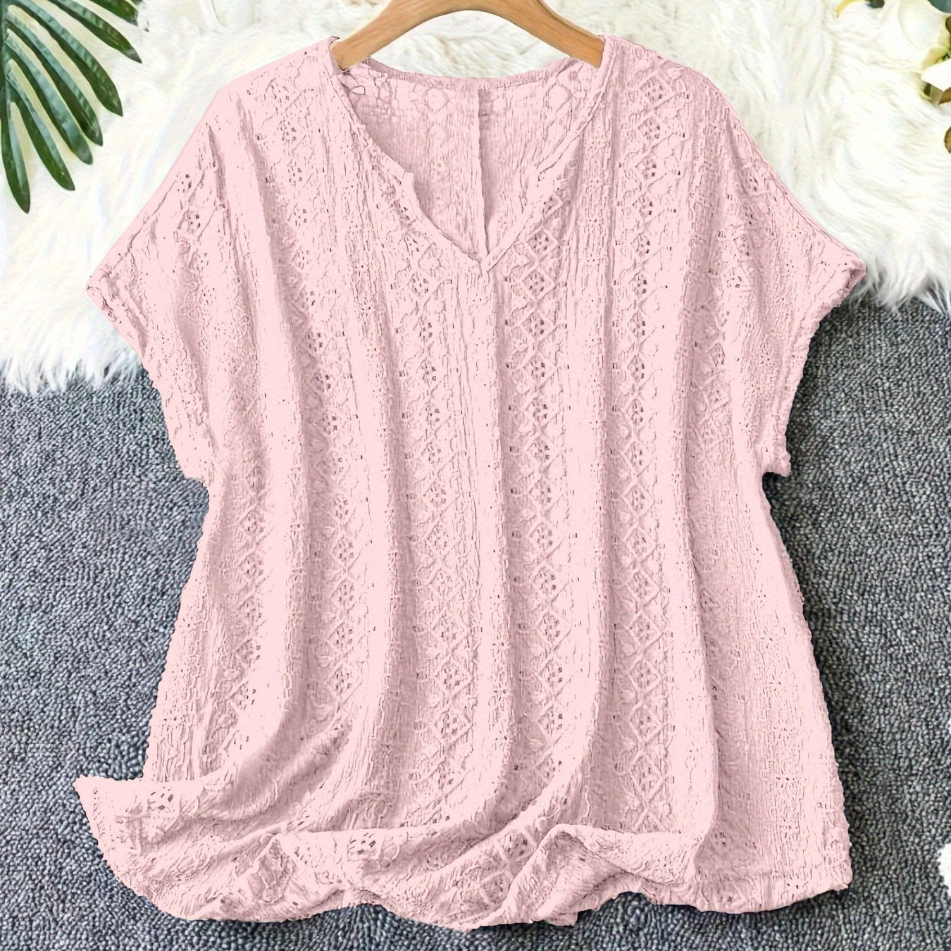 Plus Size - Women'S Elegant V-Neck Bat Sleeve T-Shirt - Slim Fit,