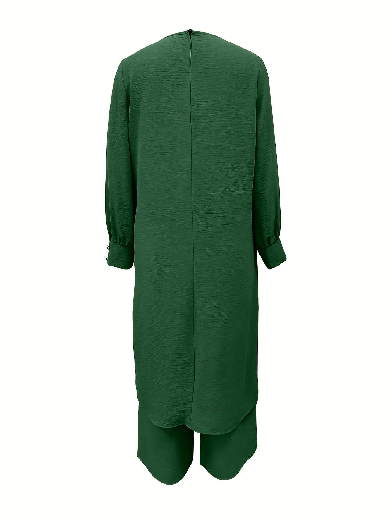 Solid Color Button Design Long Sleeve Top and Pants Set, Arabic Style,/MH