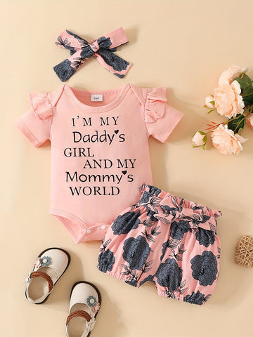 3pcs Short Sleeve & Shorts Set for Newborns - "I'm Daddy's Girl"