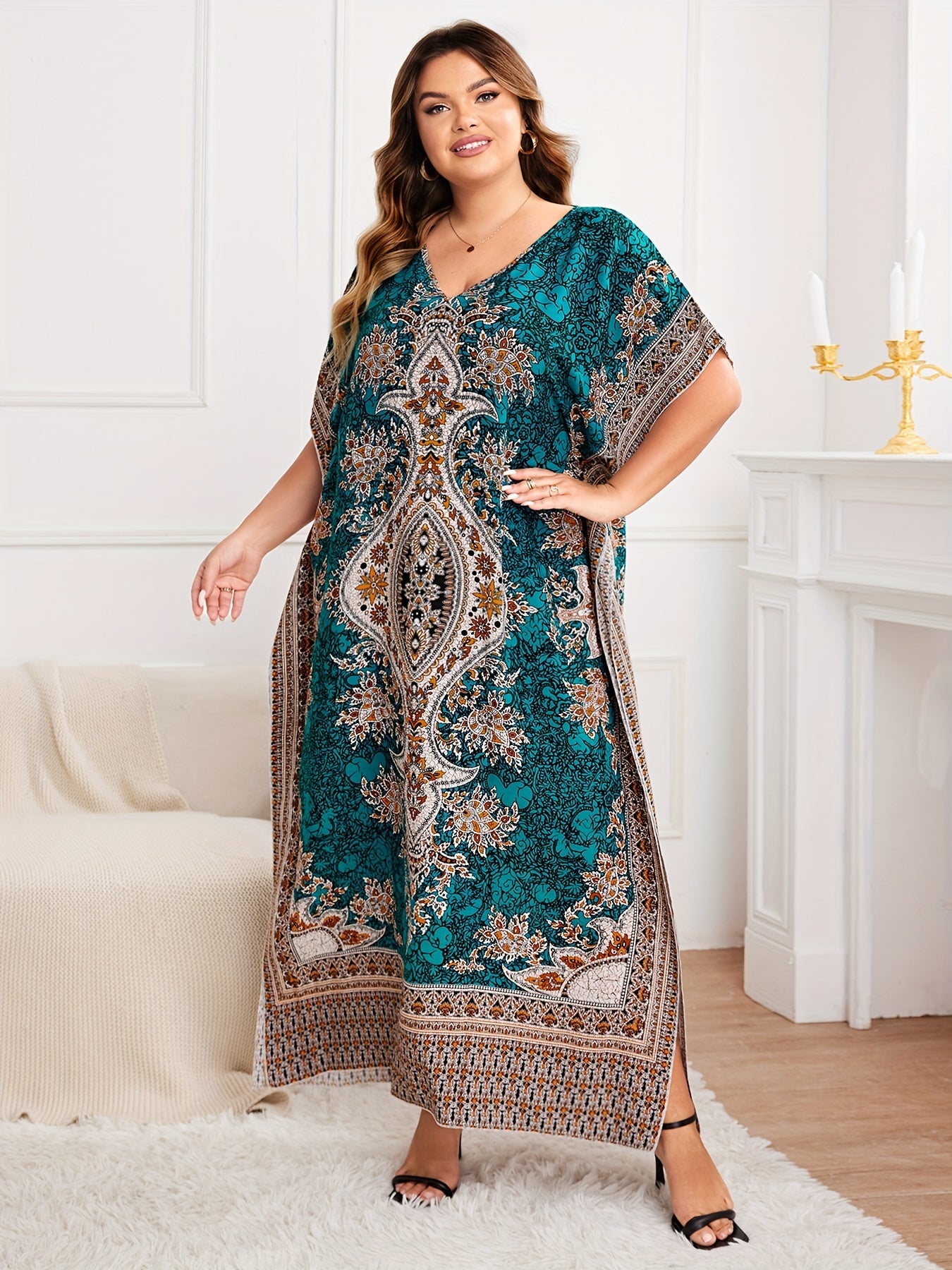 Plus Size, European and American Plus Size Women's Bohemian Vacation Dress ./MH
