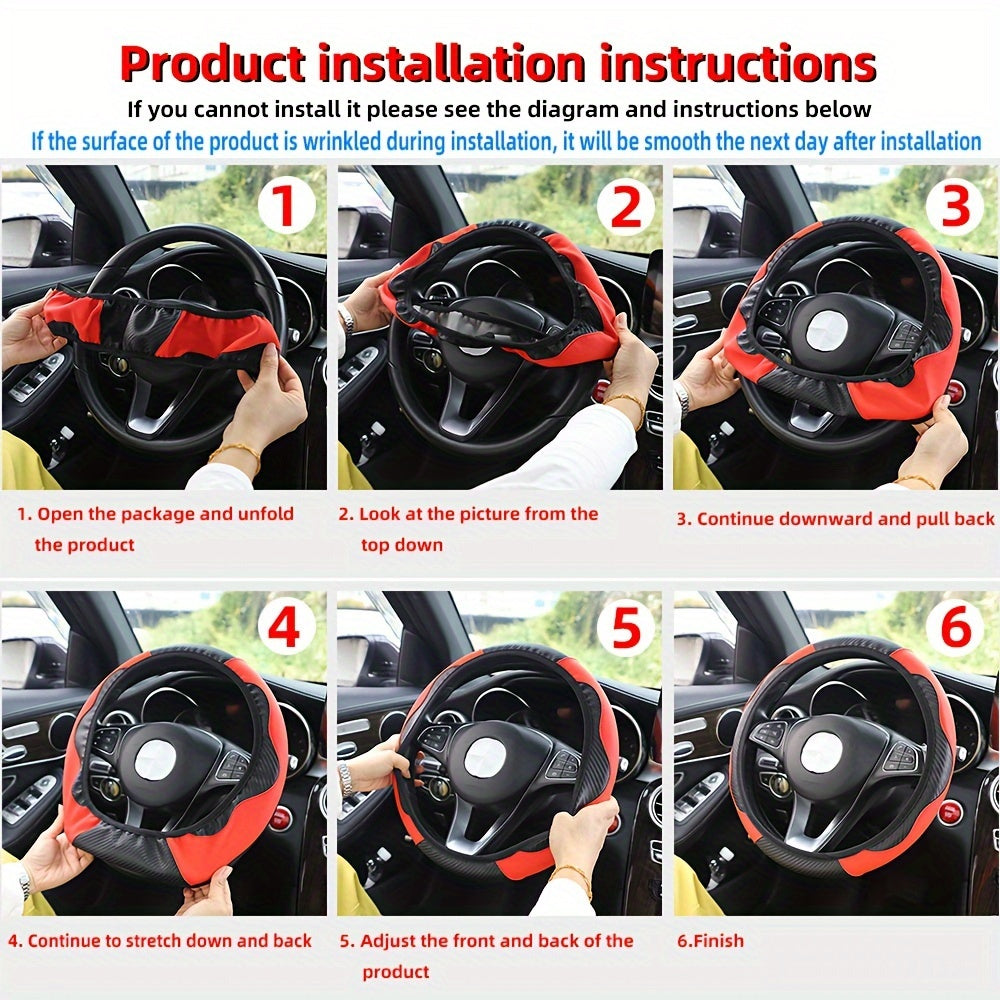 Universal Carbon Fiber Elastic PU Leather Car Steering Wheel Cover