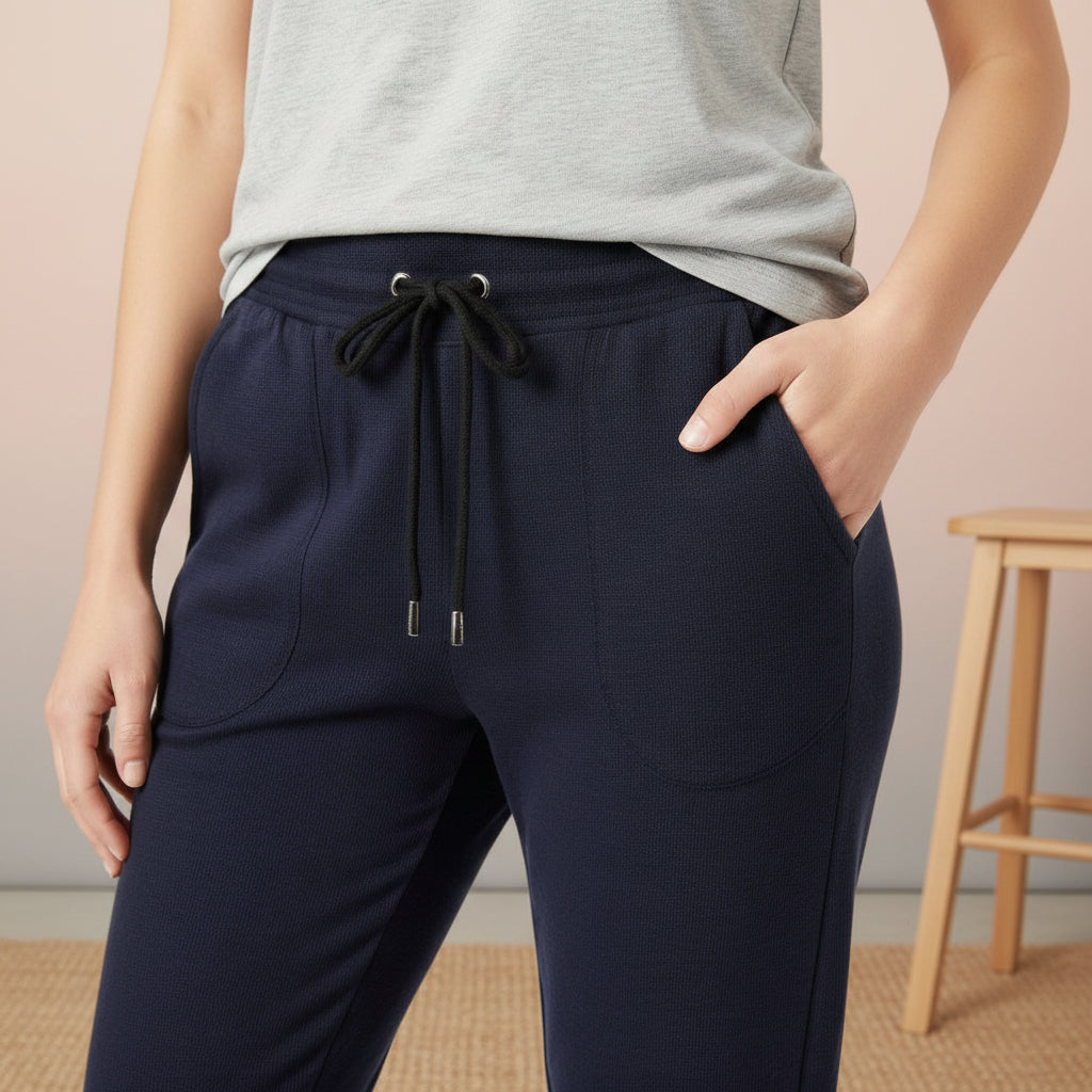 Women's Navy Blue Drawstring Jogger Pants – Comfortable Casual Lounge Sweatpants | MH