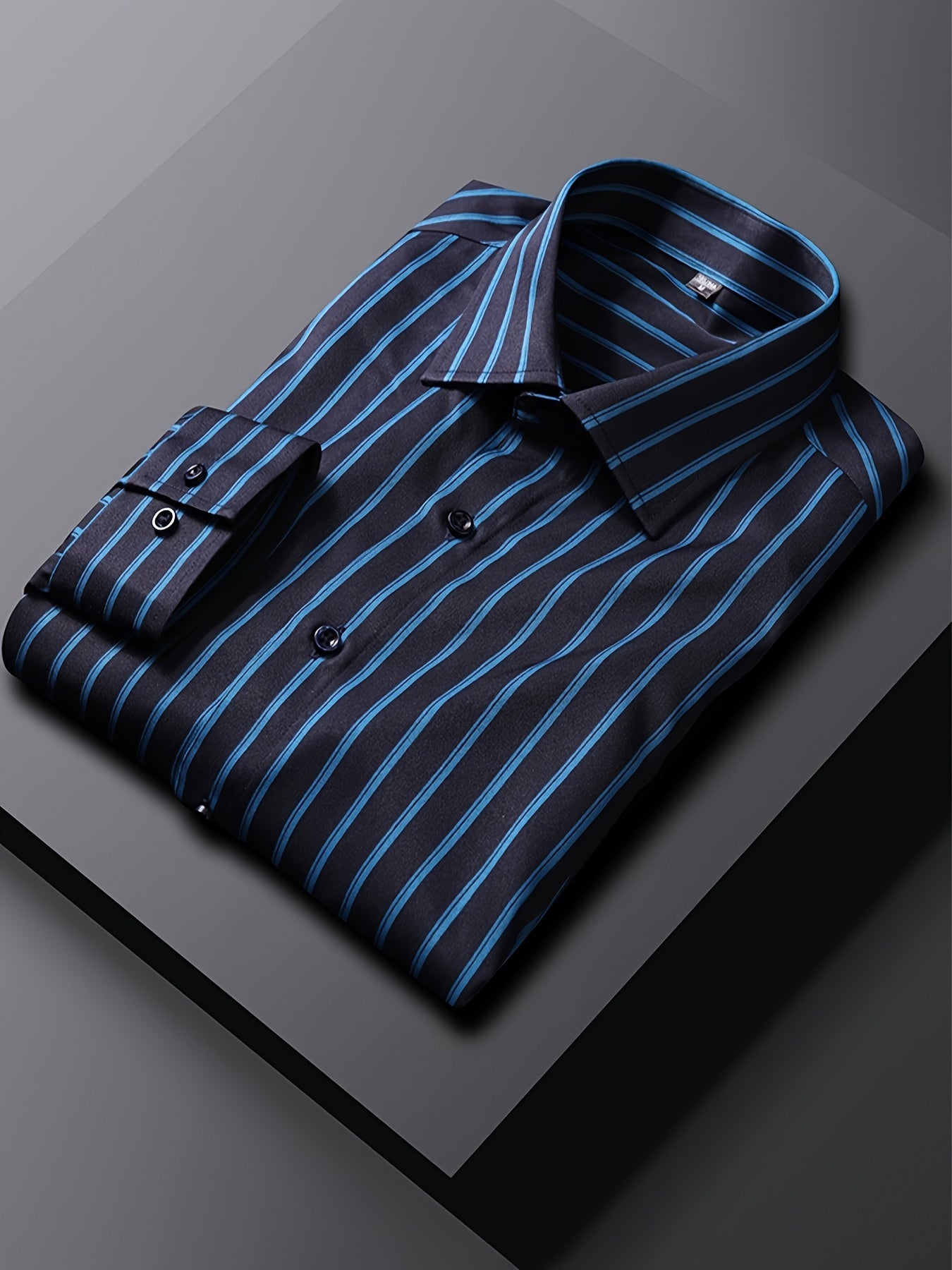 Men's Striped Lapel Collar Design Dress Shirts,