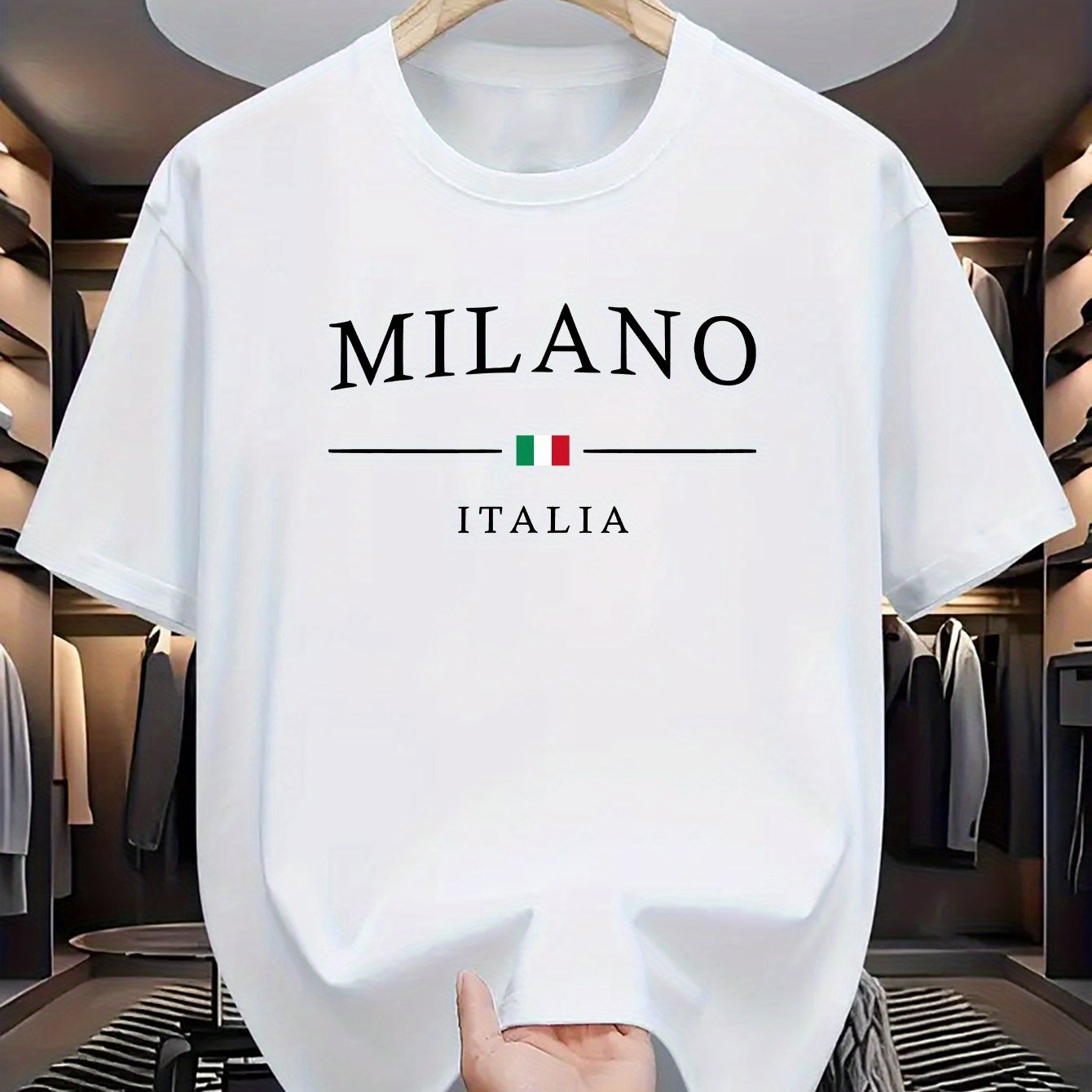 Men's Letter MILANO ITALIA Print Short Sleeve T-Shirts,