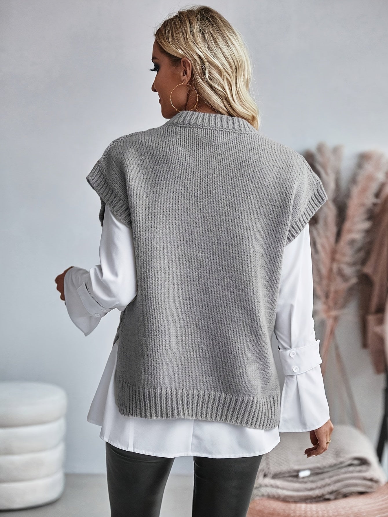 Casual Knitted Vest Top, Round Neck Sweater Hooded Vest,