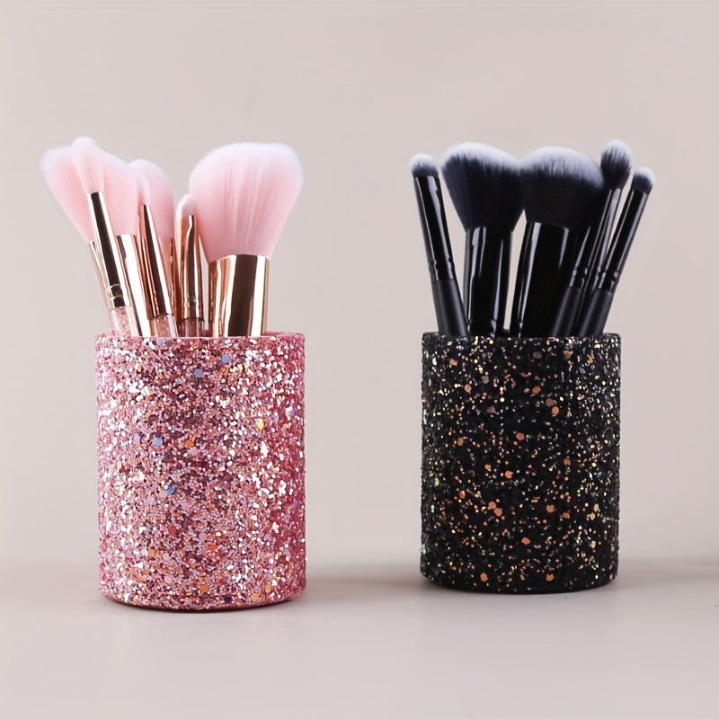 Glitter Makeup Brush Holder Sequin Decor Pencil Cup Shiny For Women, Makeup Brush Holder Organizer Cup Gift For Desk Office Classroom Home Sequin Brush Bucket
