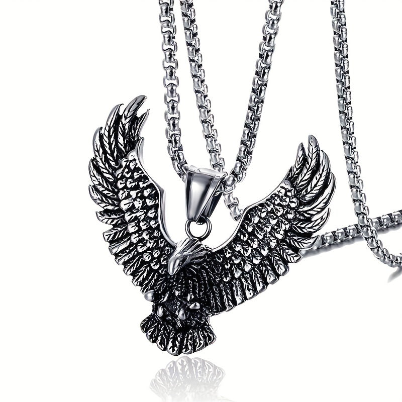 1pc Fashion Creative Eagle Pendant Stainless Steel Necklace, Hip Hop Retro Trendy Eagle Necklace Jewelry Gift For Men And Women