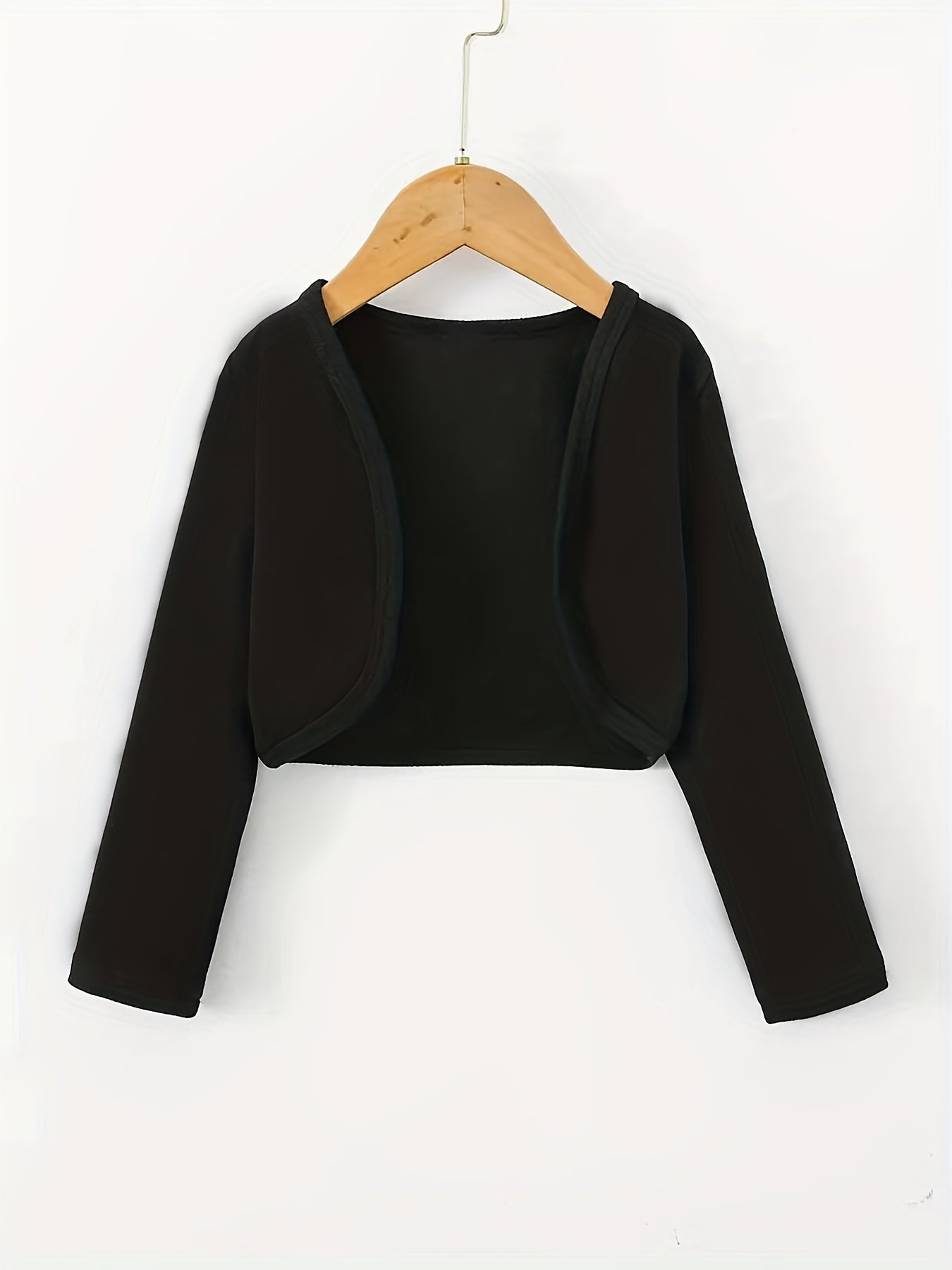 Solid Open Front Blazer, Casual Long Sleeve Crop Blazer For Work,