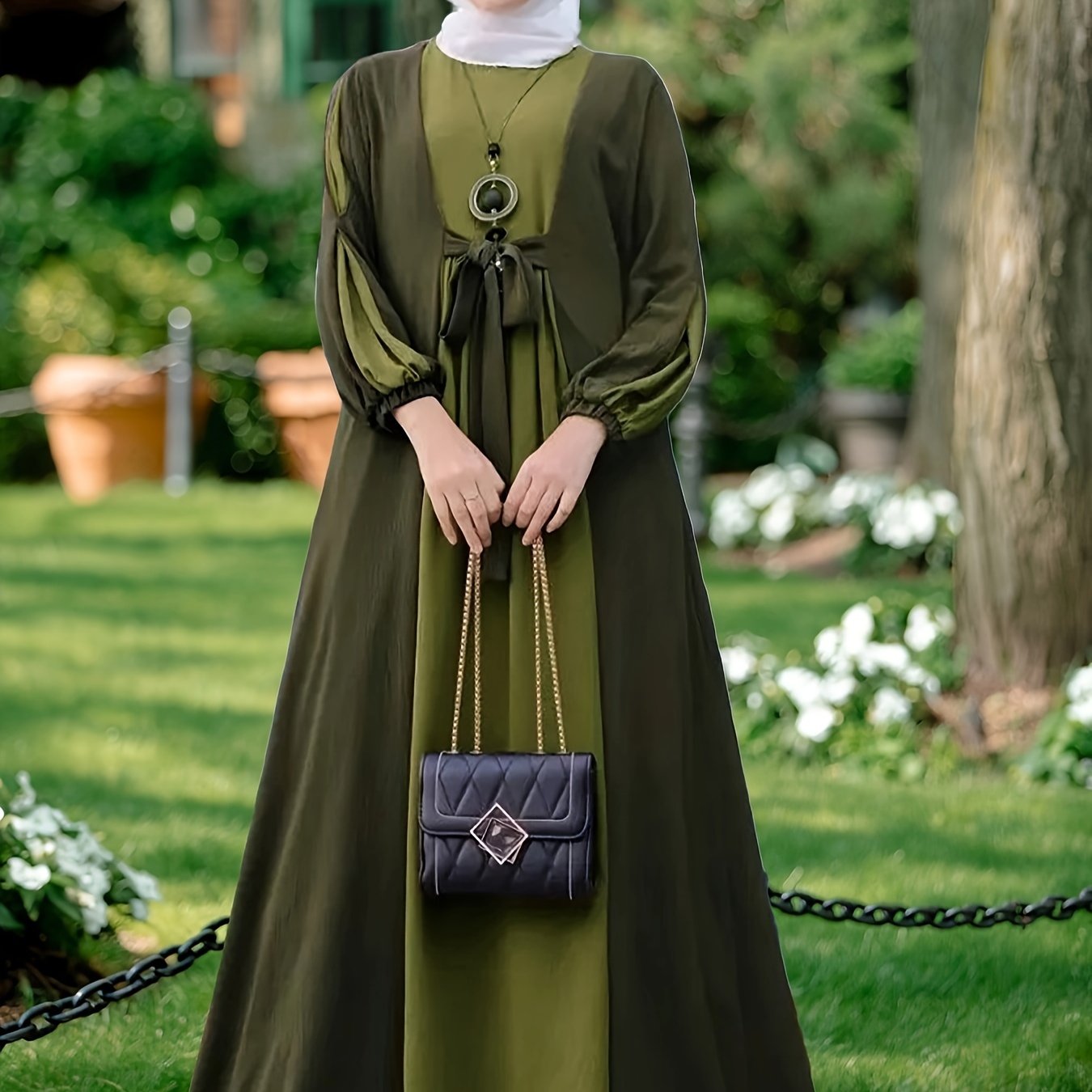 Color Block Tie Front Kaftan Dress, women fashion'/MH