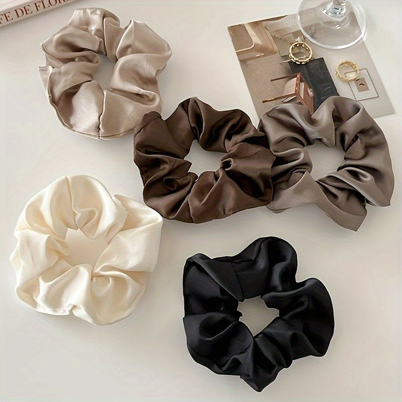 5pcs Elegant Satin Scrunchies - Soft, High Elasticity Hair Ties for Women & Girls, Solid Colors