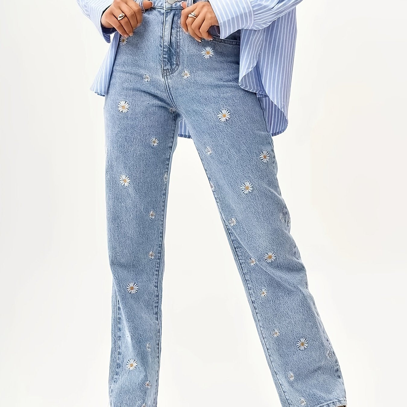 Women'S Straight-Leg Embroidered Denim Jeans ./MH