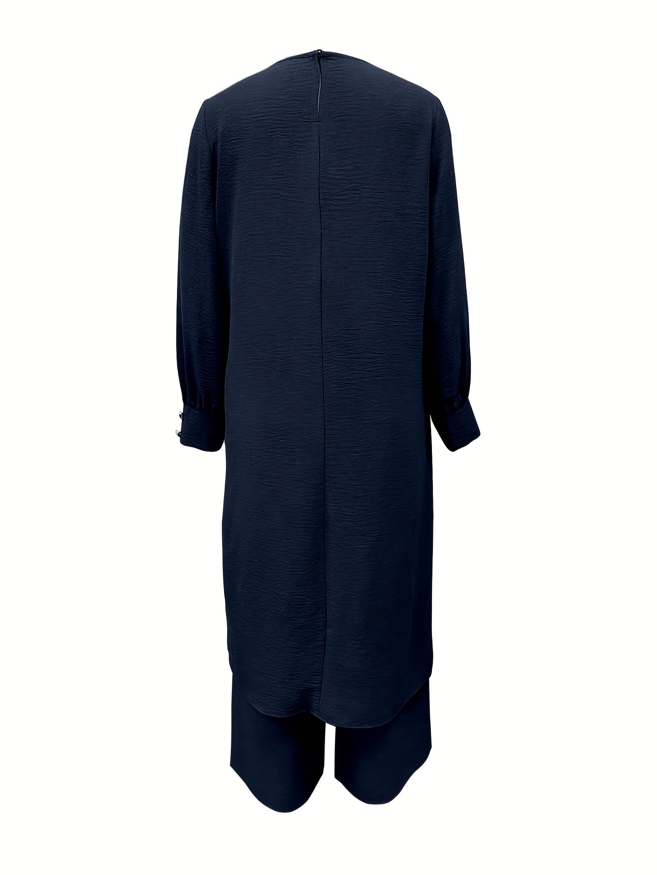 Solid Color Button Design Long Sleeve Top and Pants Set, Arabic Style,/MH