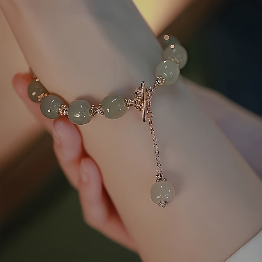 Lover special gift, glass jade bead bracelet elegant jewelry gift couple, Father's Day Gift
