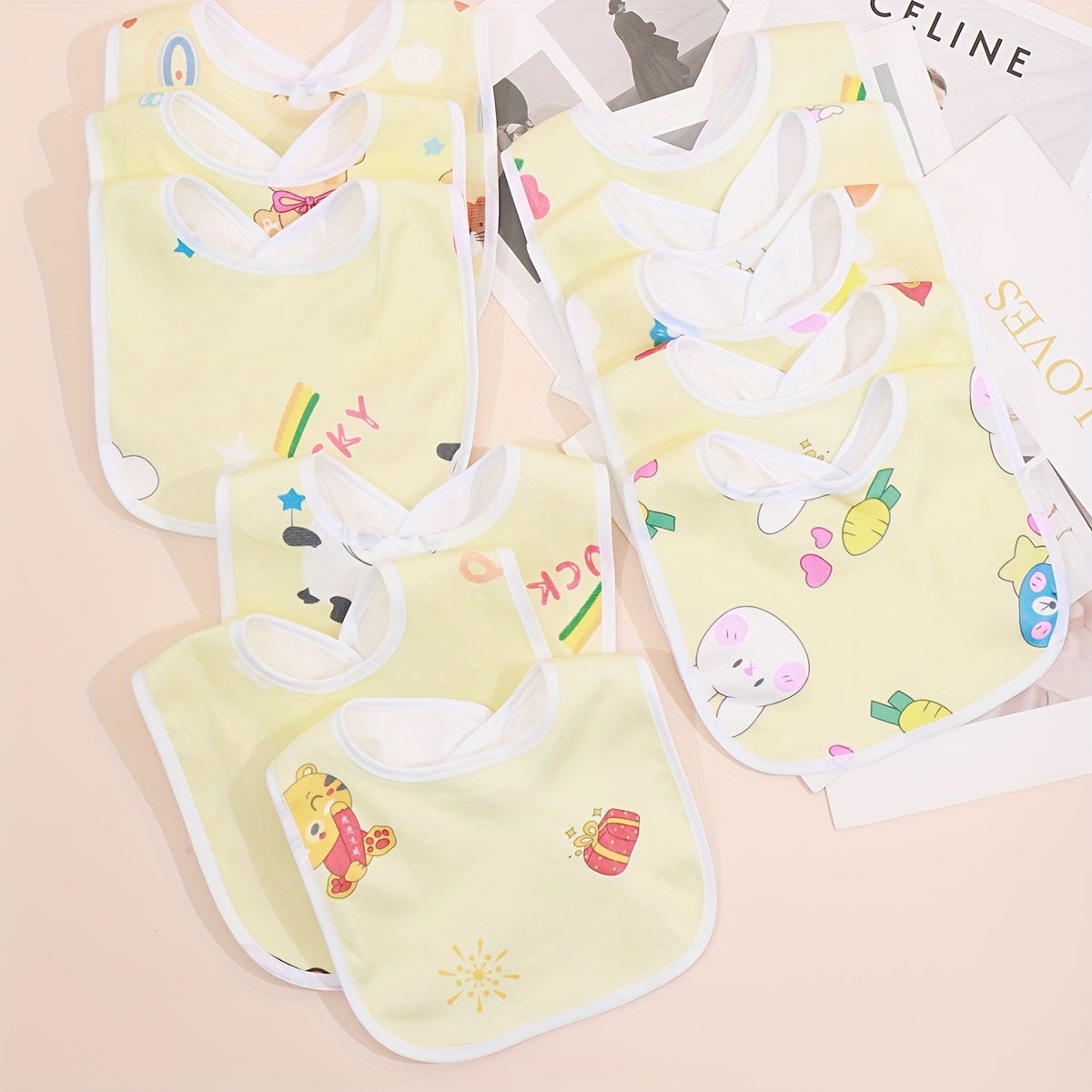 5pcs/8pcs Random Pattern Pink Blue Yellow Series Baby Cotton Feeding Bibs, Newborn Waterproof Cute Bib Easter Gift