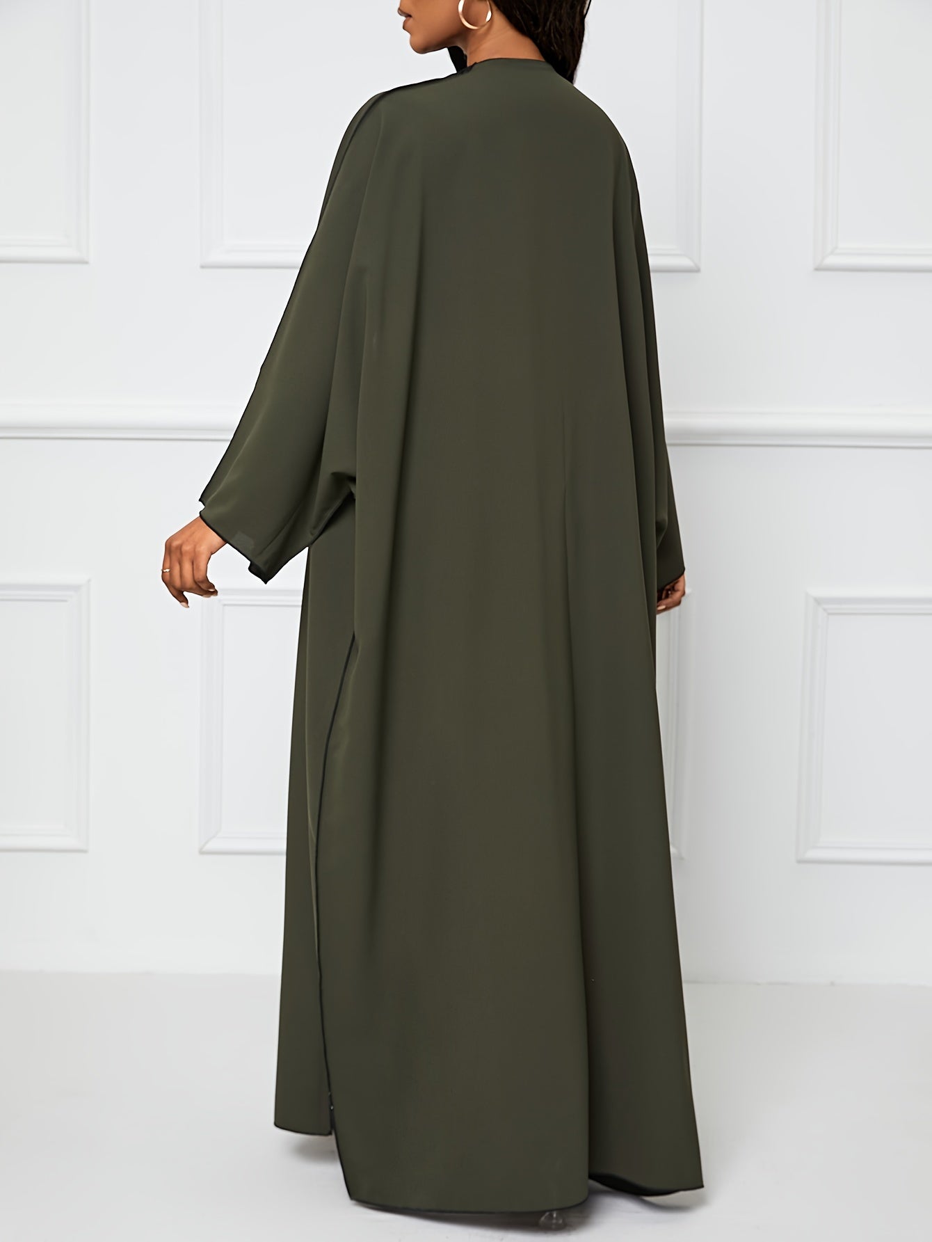 Solid Crew Neck Long Sleeve Kaftan Dress, /MH