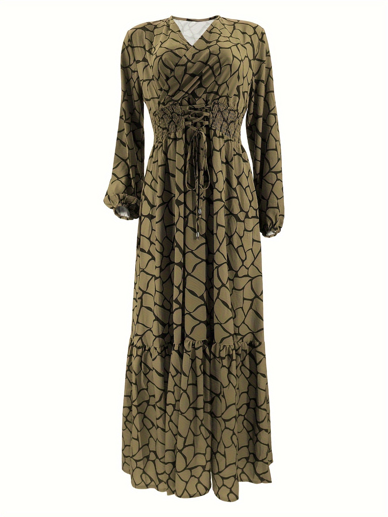 Allover Print Maxi Kaftan Dress, Casual Long Sleeve '/MH