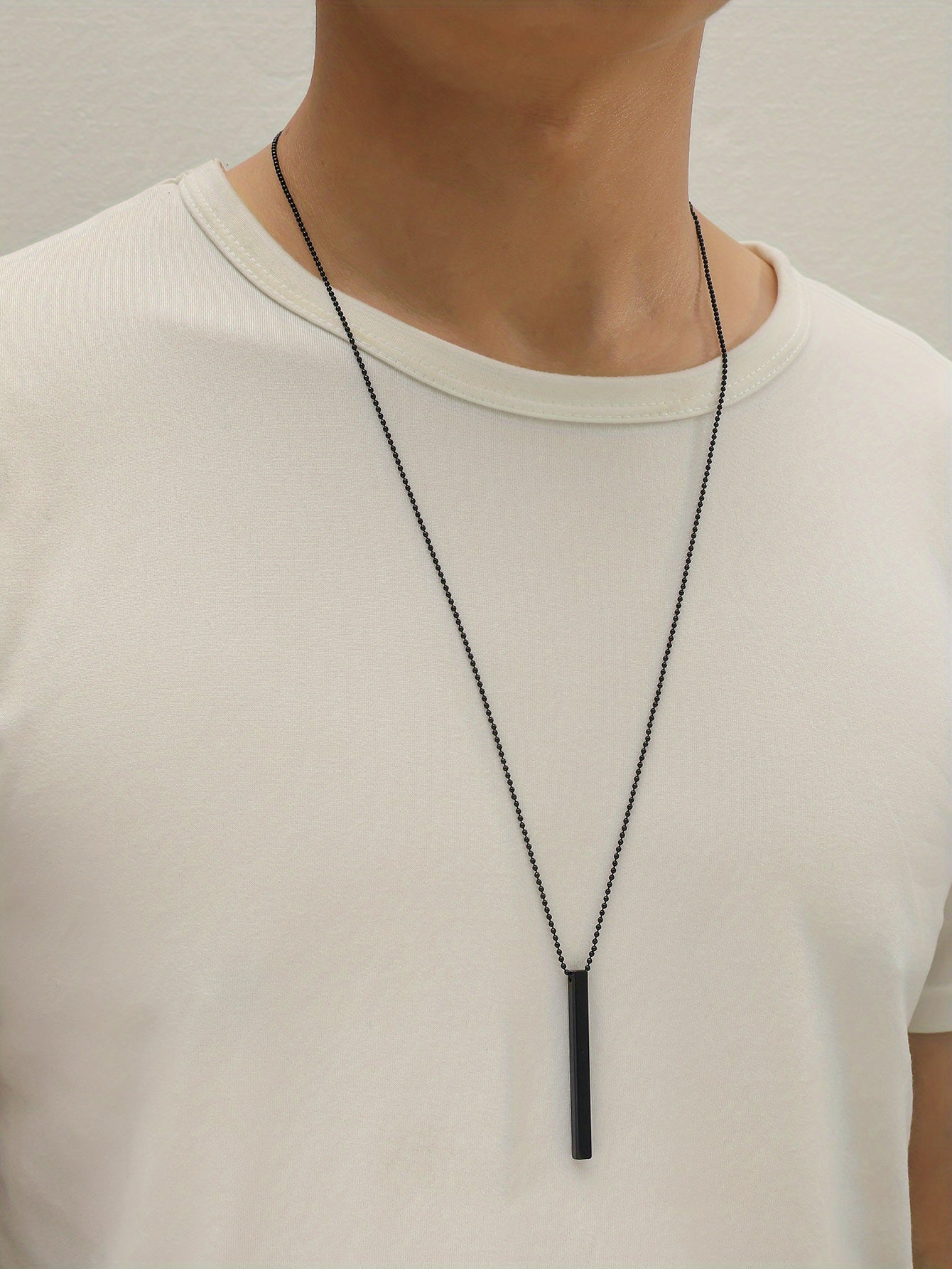 Men's Rectangle Metal Pendant Necklace, Cuban Chain Necklace For Men Jewelry Gift