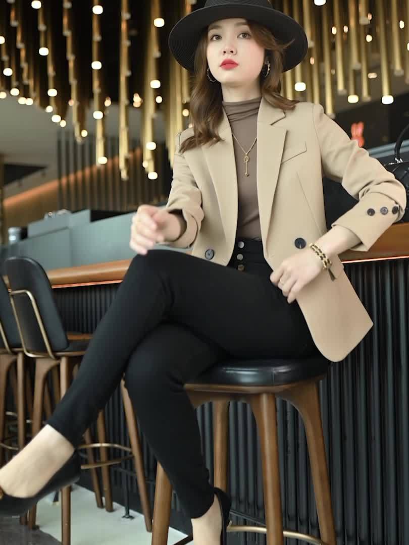Notched Collar Button Front Blazer, Elegant Long Sleeve Blazer .